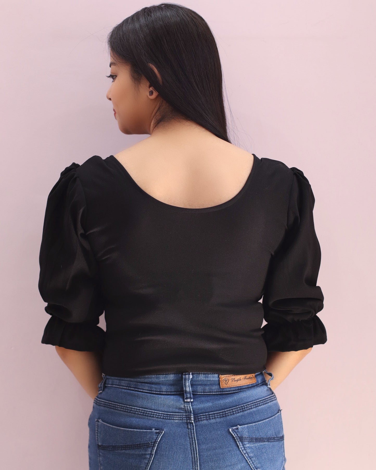 Nisha's Choice- Black Side Knot Crop Top