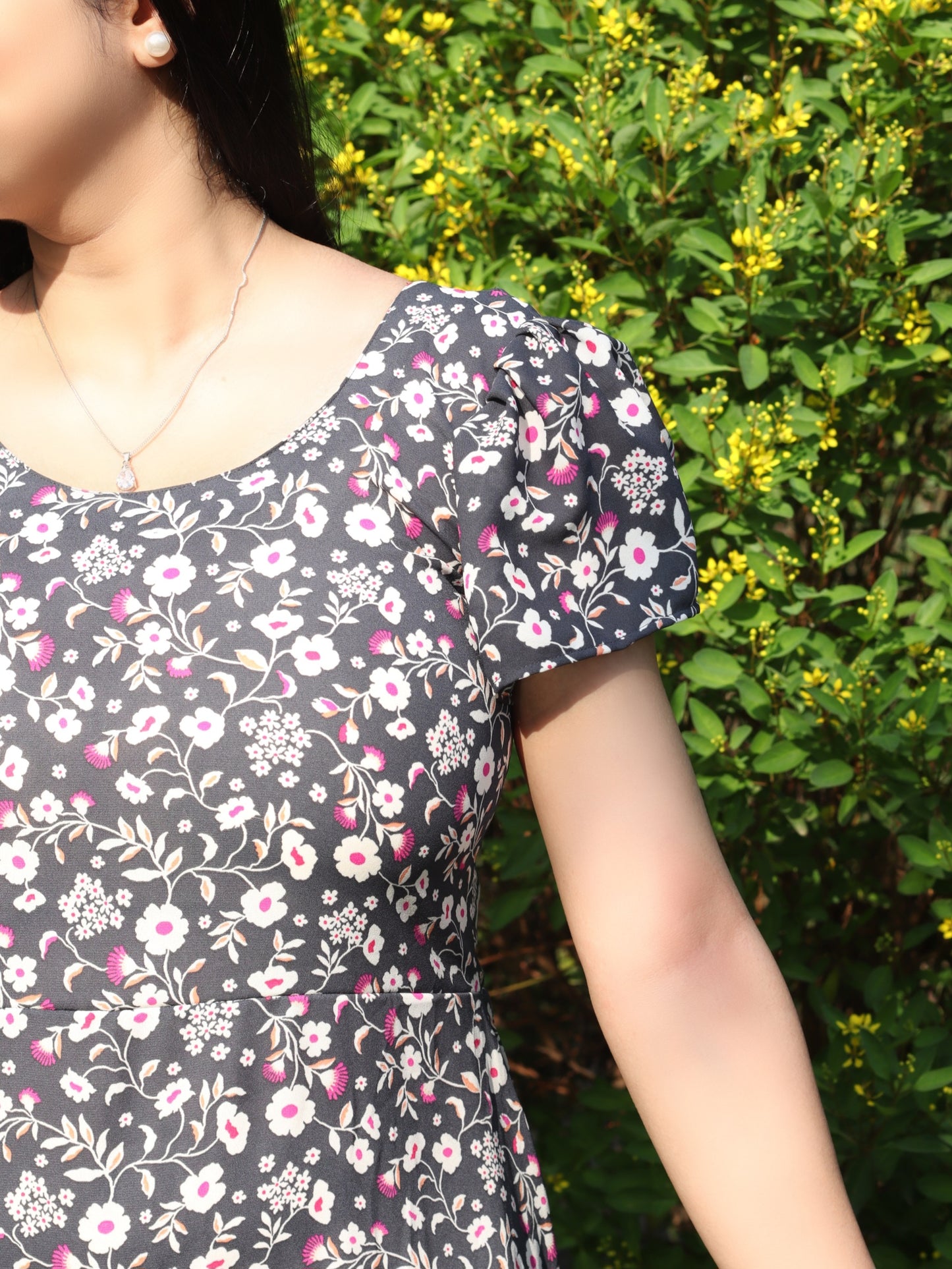 Grey Floral Flare Dress