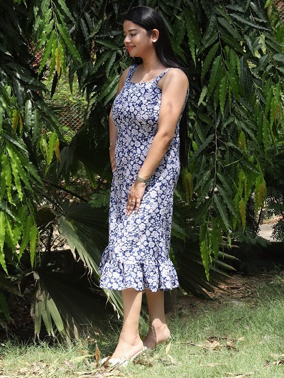 Blue Floral Frill Dress