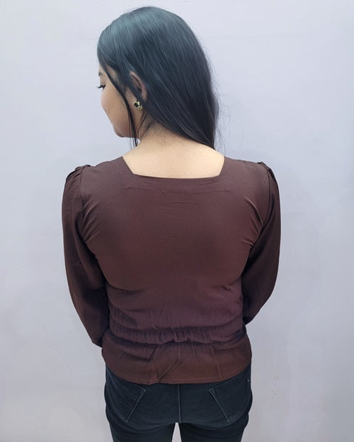 Brown Puff Sleeves Top