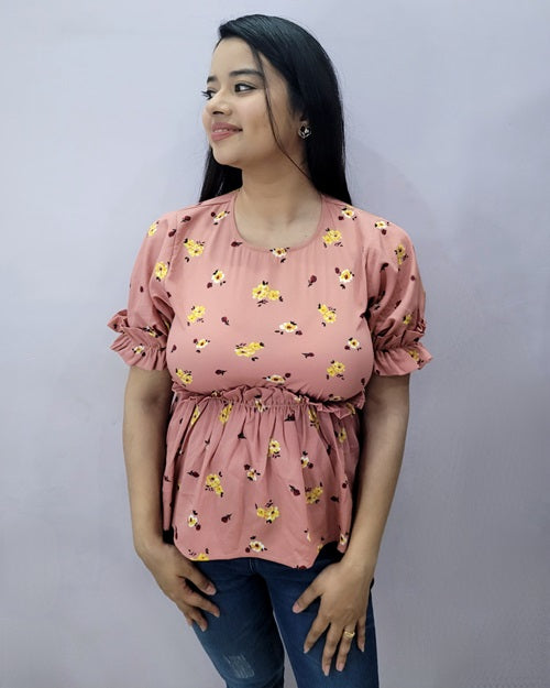 Peach Small Floral Peplum Top