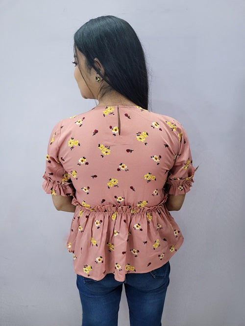 Peach Small Floral Peplum Top