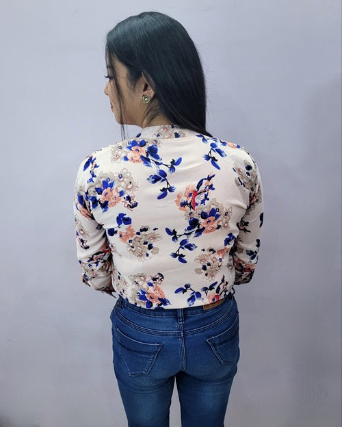 Peach Floral Pleated Shirt