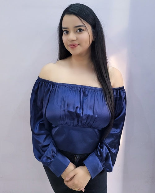 Navy Blue Off Shoulder Satin Top