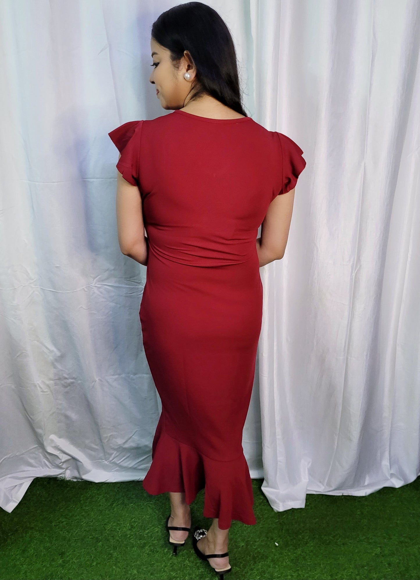 Red V Neck Dress