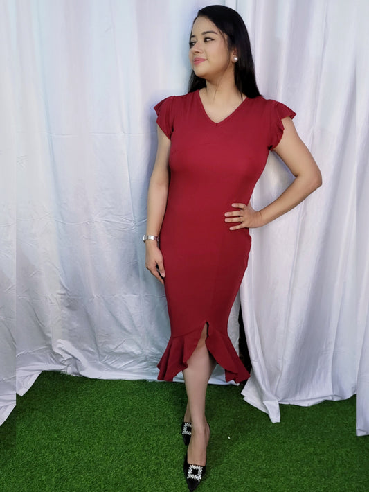 Red V Neck Dress