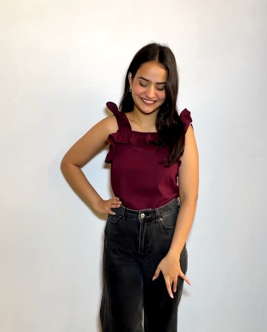 Isha's Choice- Maroon Frill Top