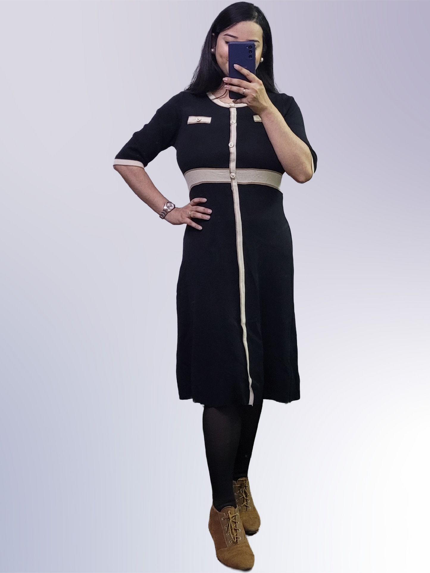 Black 3/4th Sleeve Sweater Dress