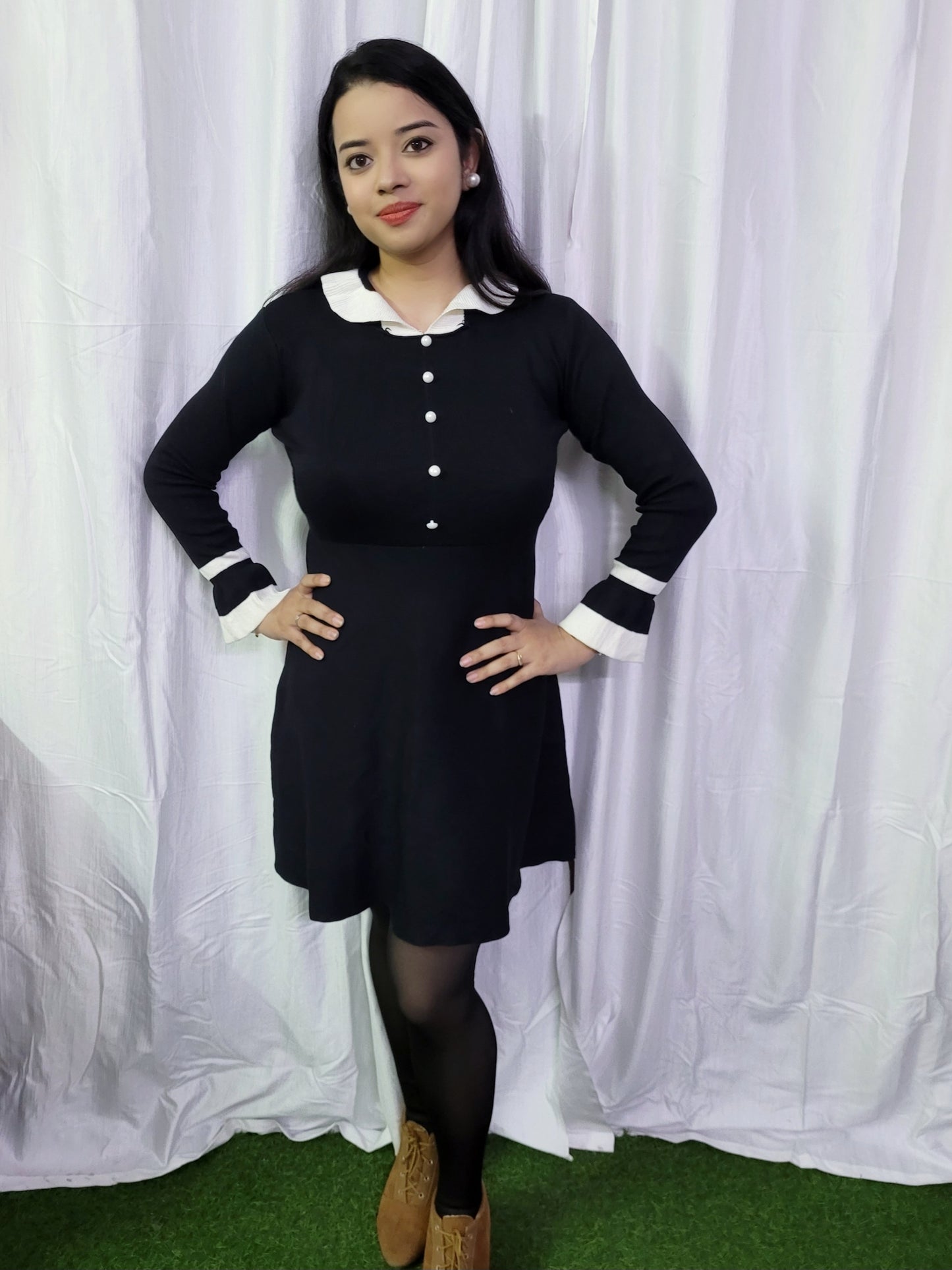 Black Collar Sweater Dress