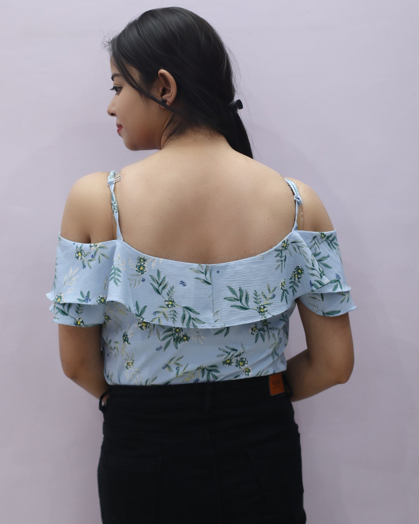 Blue Floral Front Flare Top