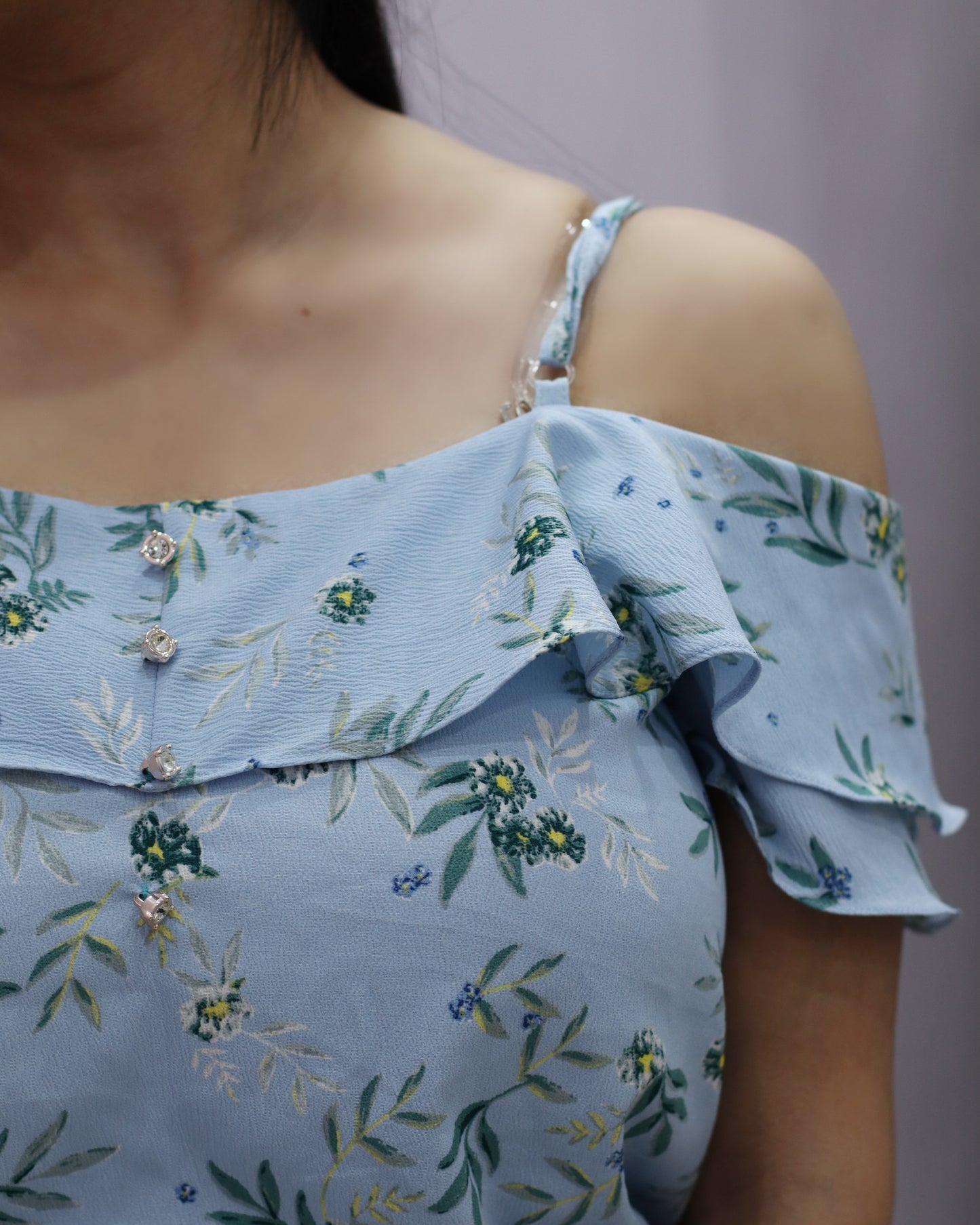 Blue Floral Front Flare Top